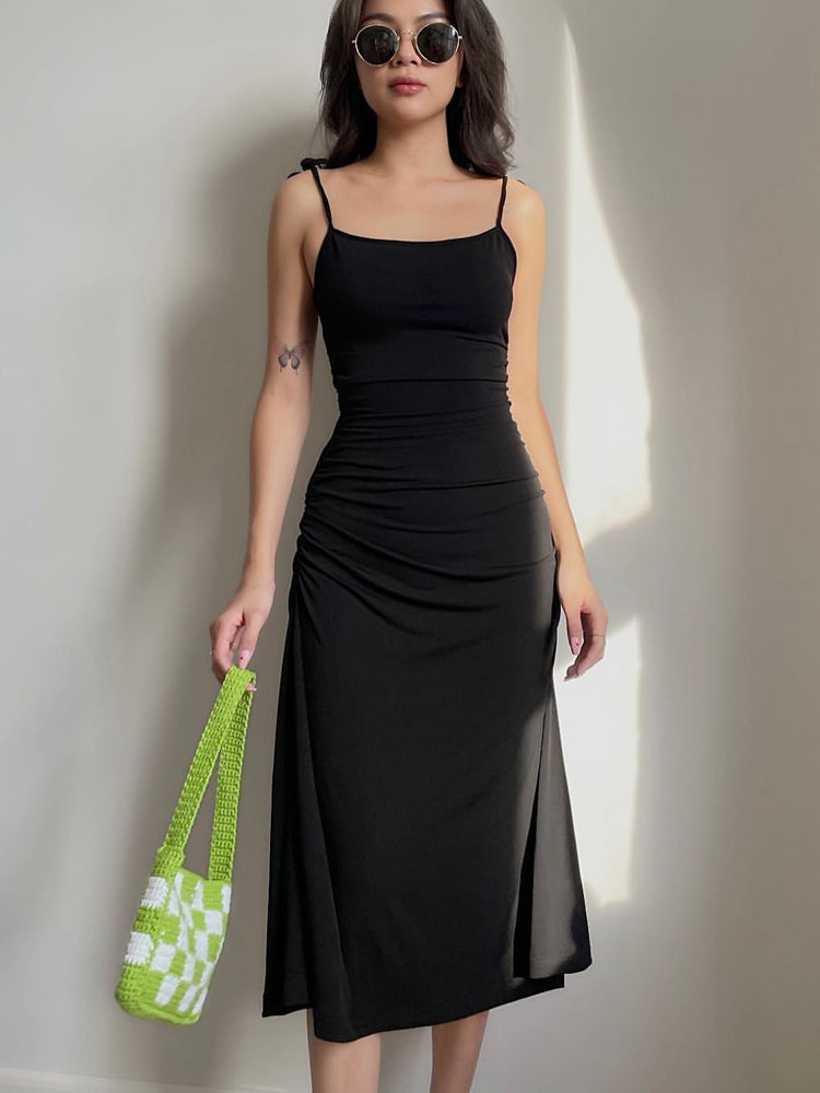 Fashion Strappy Ruched Sexy Black Dress