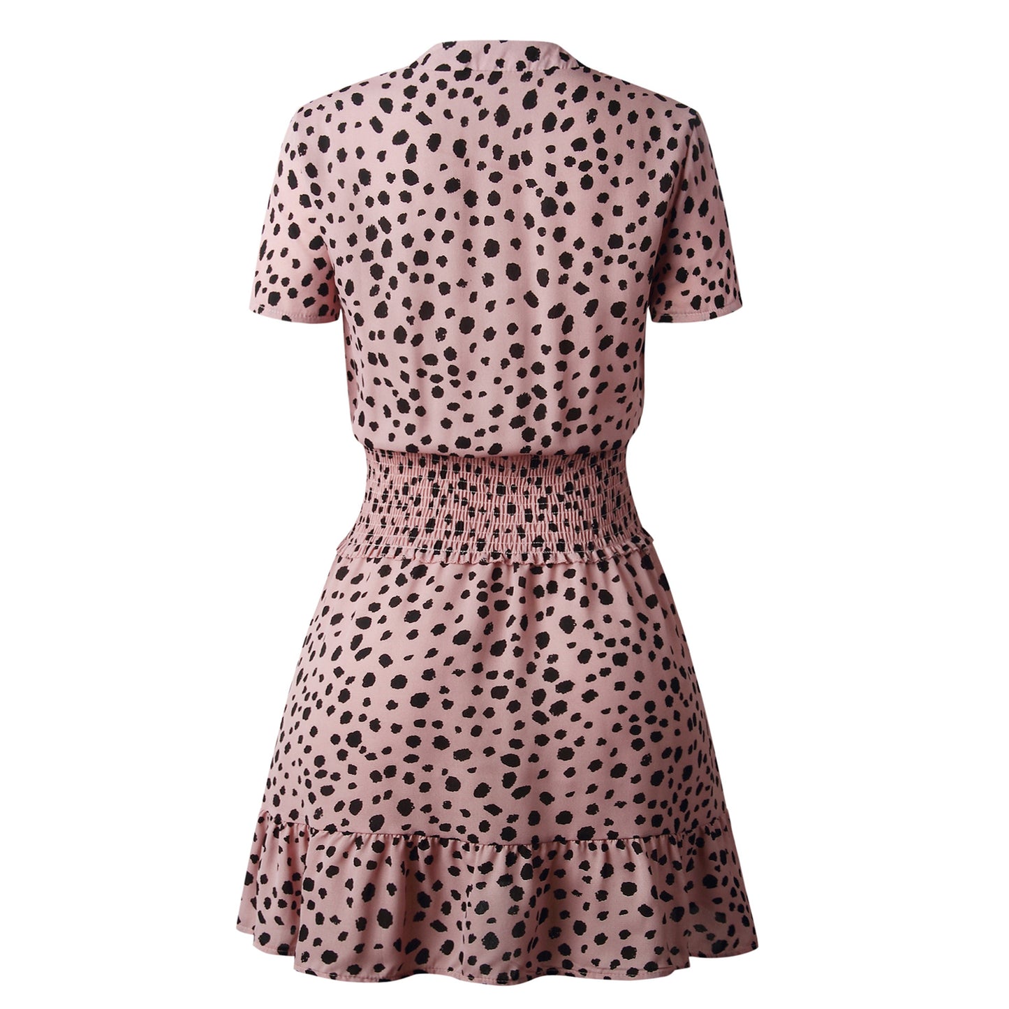 Leopard Casual Black Summer Ruffle Mini Dress
