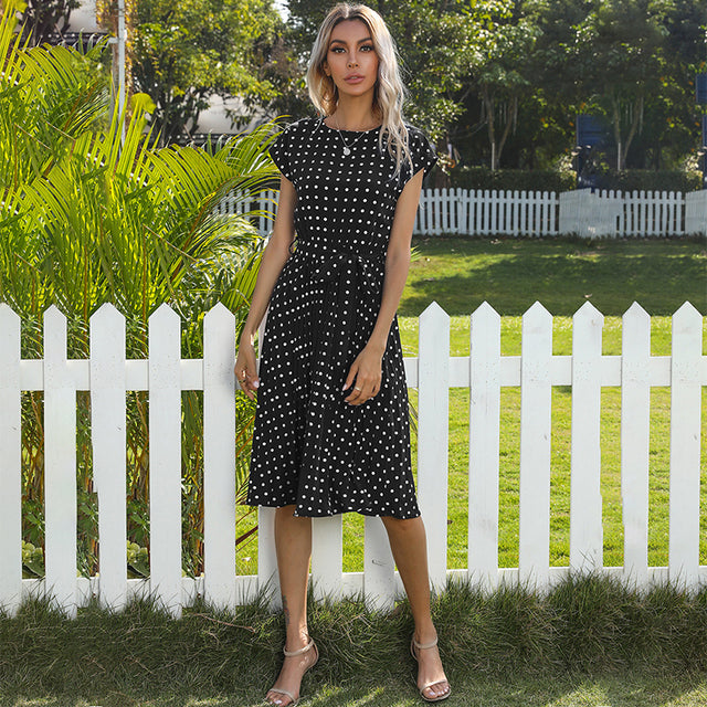 Summer Women Polka Dot Short Sleeve Dress  2022